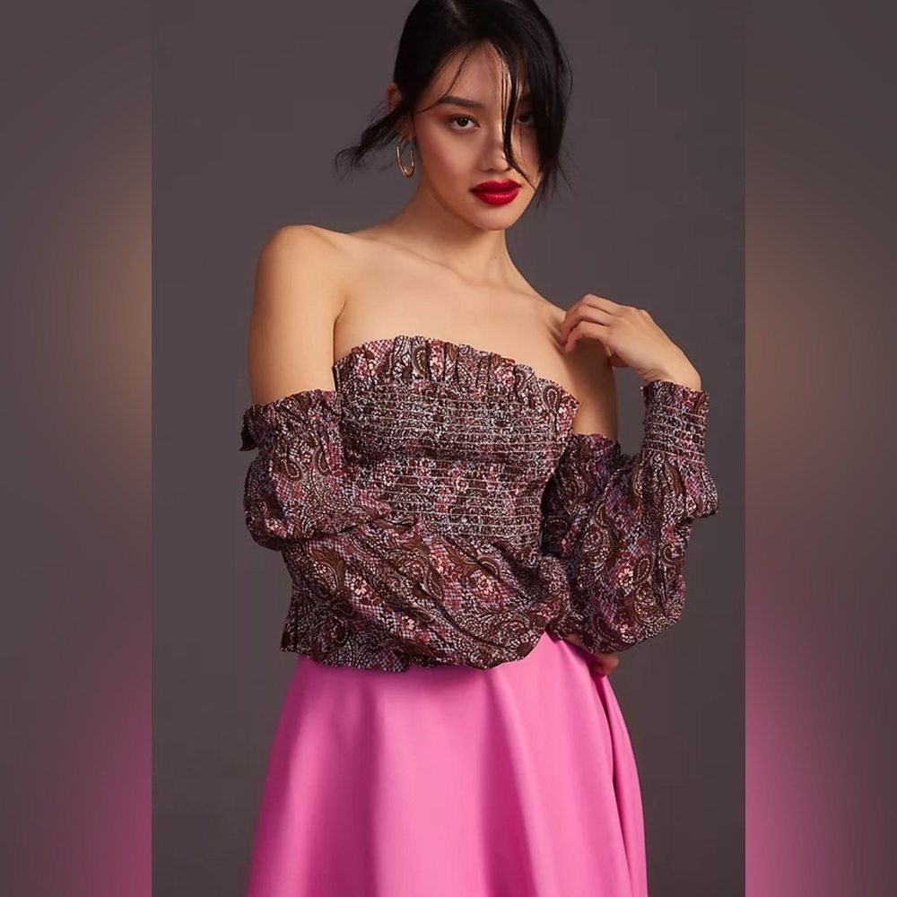 By Anthropologie Smocked Off-The-Shoulder Blouse‎